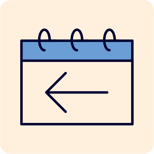 A calendar showing an arrow pointing to the left.