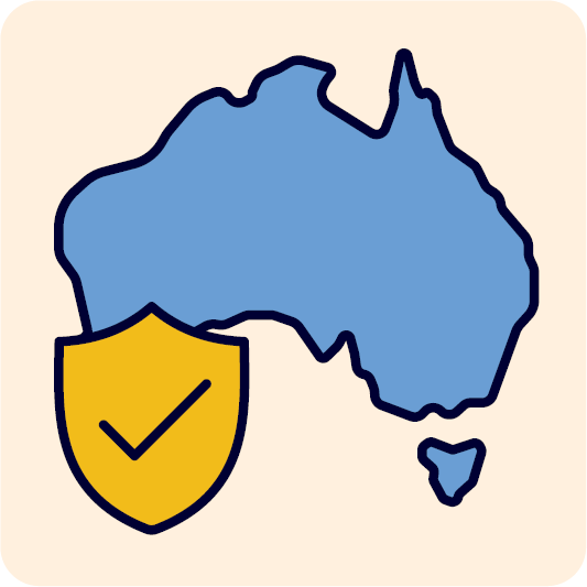A map of Australia and a safety icon.