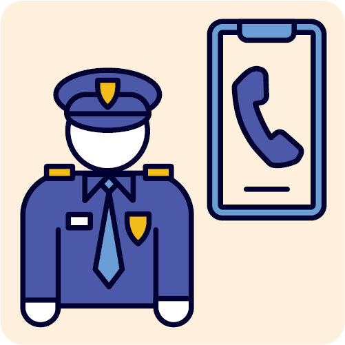 A police officer and a phone showing a call.