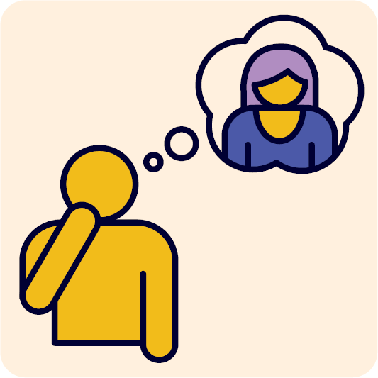 A person thinking. Above them is an image of them in a thought bubble.