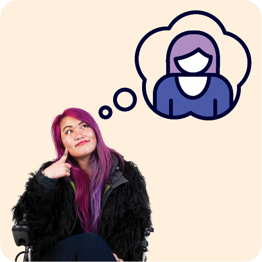 A person thinking. Above them is an image of them in a thought bubble.