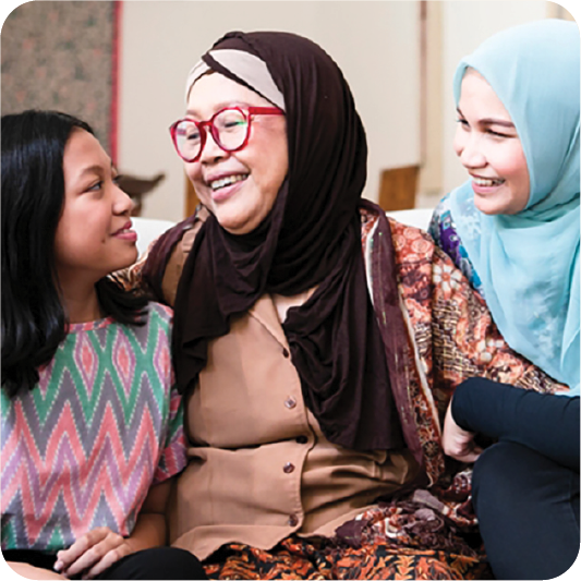 3 people smiling together wearing hijabs.