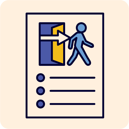 A document showing a person walking out the door.