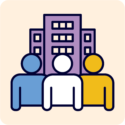 3 people in front of a building.