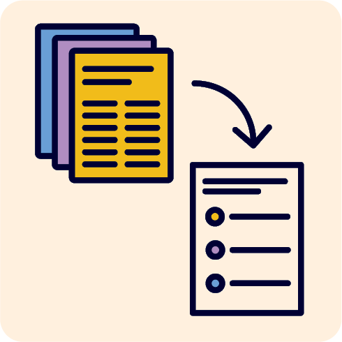 An arrow pointing from a long document to a short document.